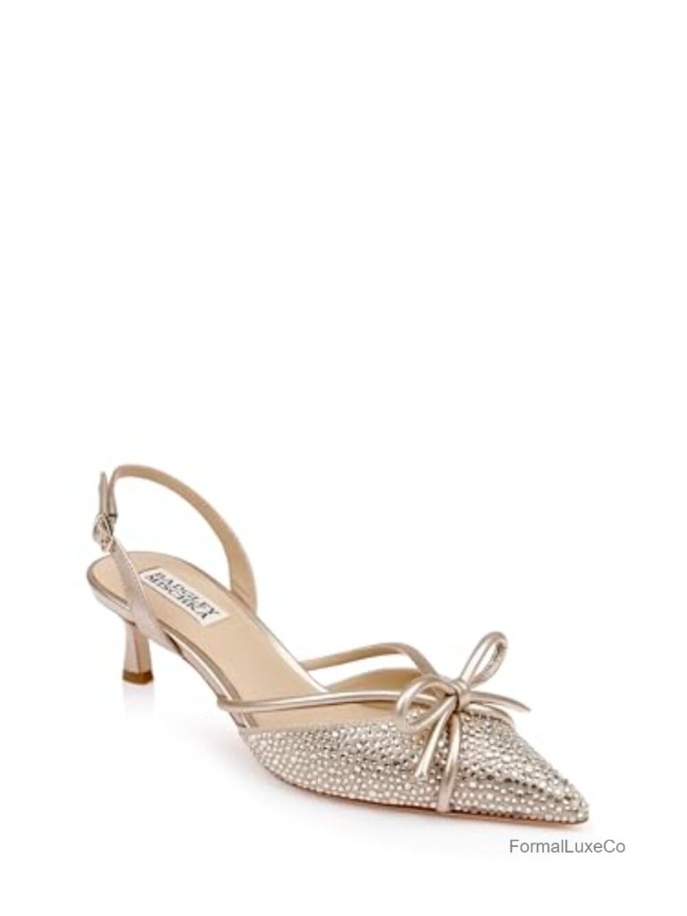 Badgley Mischka Angelina Slingback Kitten Heels Silk Leather Peep Toe